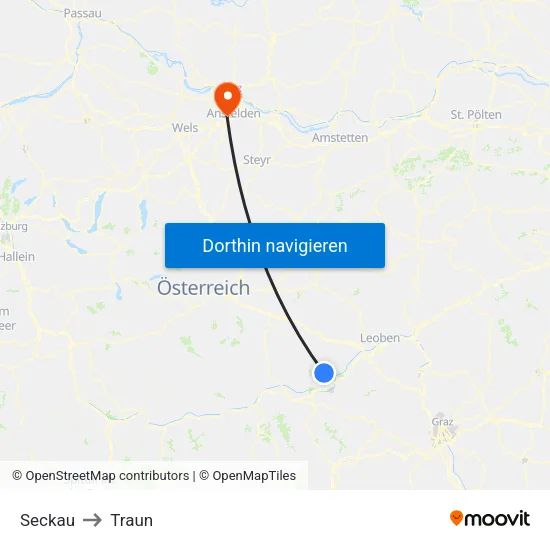 Seckau to Traun map