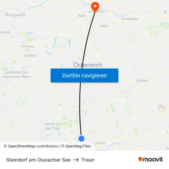 Steindorf am Ossiacher See to Traun map