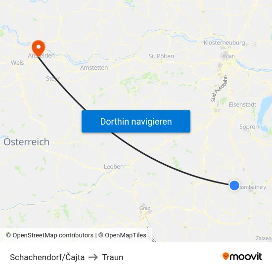 Schachendorf/Čajta to Traun map