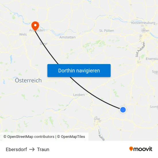 Ebersdorf to Traun map