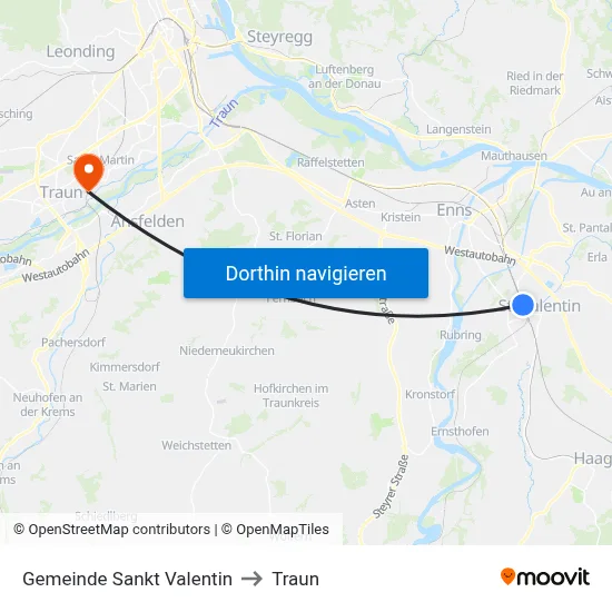 Gemeinde Sankt Valentin to Traun map