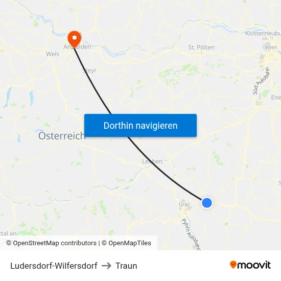 Ludersdorf-Wilfersdorf to Traun map