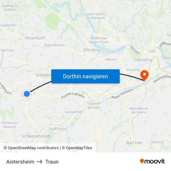 Aistersheim to Traun map