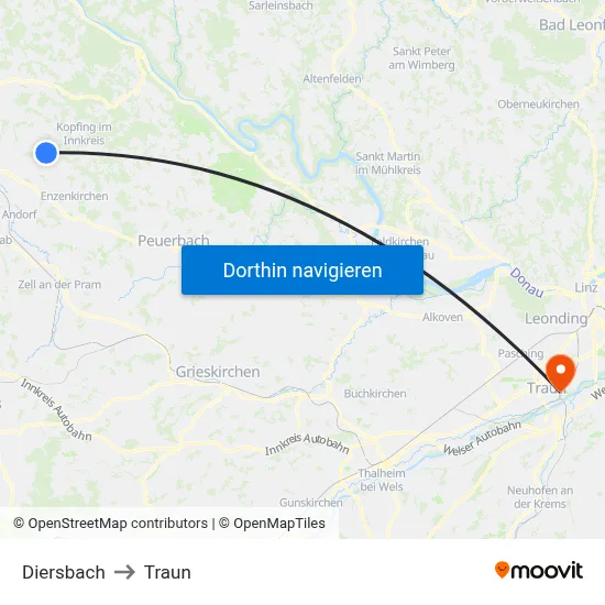 Diersbach to Traun map