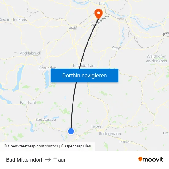 Bad Mitterndorf to Traun map
