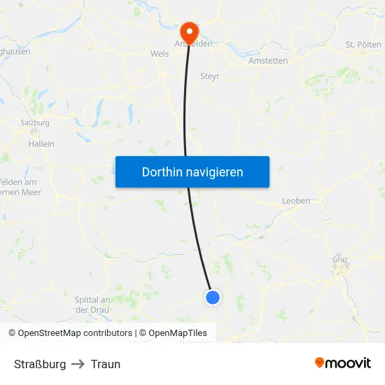 Straßburg to Traun map