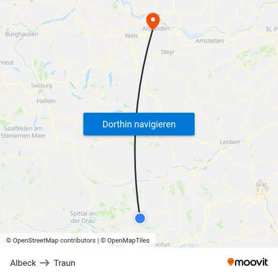 Albeck to Traun map