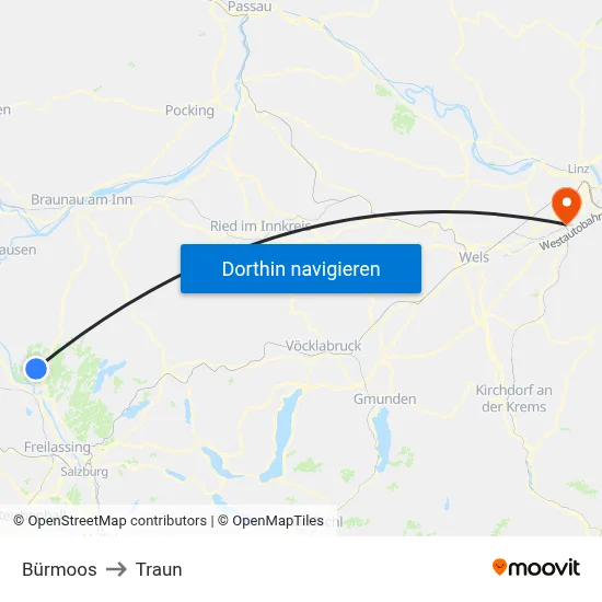 Bürmoos to Traun map
