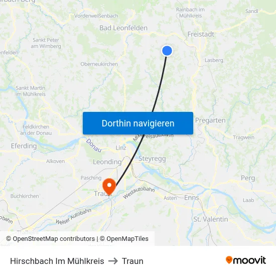 Hirschbach Im Mühlkreis to Traun map