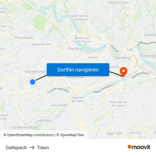 Gallspach to Traun map