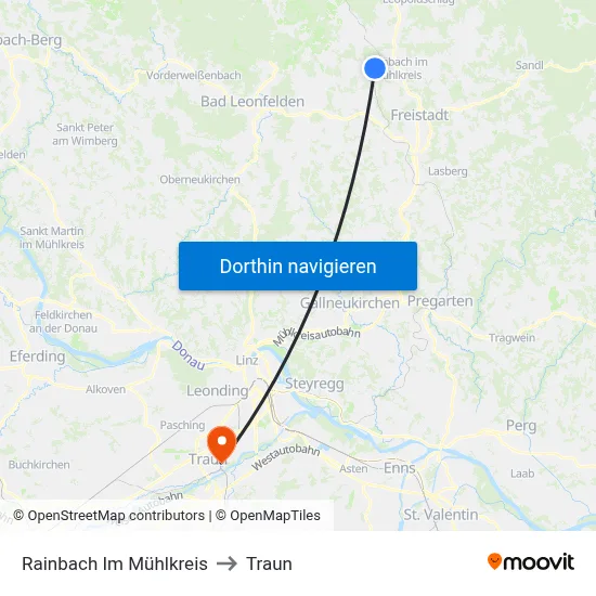 Rainbach Im Mühlkreis to Traun map