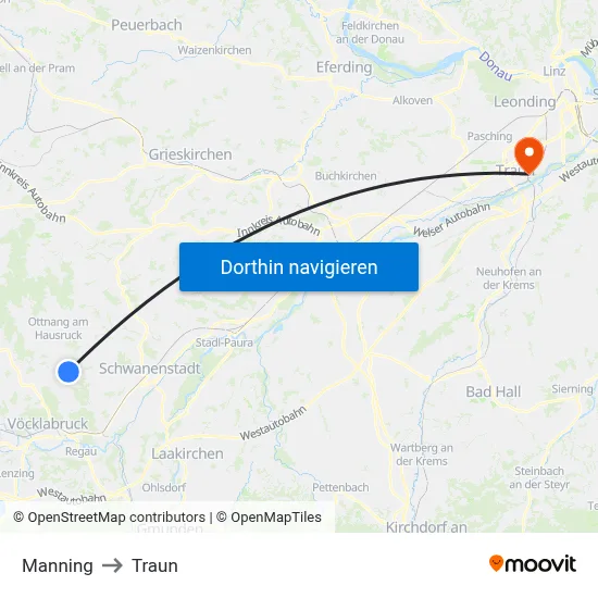 Manning to Traun map