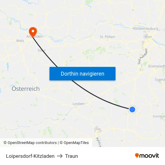 Loipersdorf-Kitzladen to Traun map