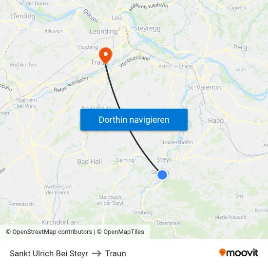 Sankt Ulrich Bei Steyr to Traun map