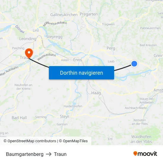 Baumgartenberg to Traun map
