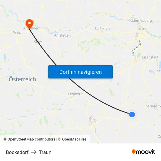 Bocksdorf to Traun map