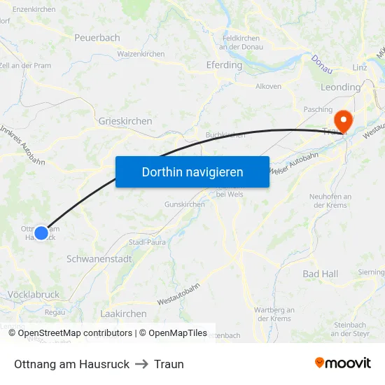 Ottnang am Hausruck to Traun map