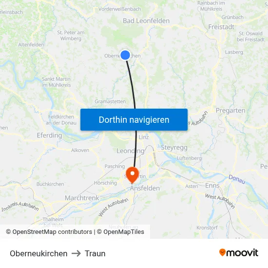Oberneukirchen to Traun map