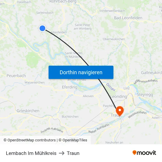 Lembach Im Mühlkreis to Traun map