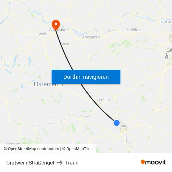 Gratwein-Straßengel to Traun map