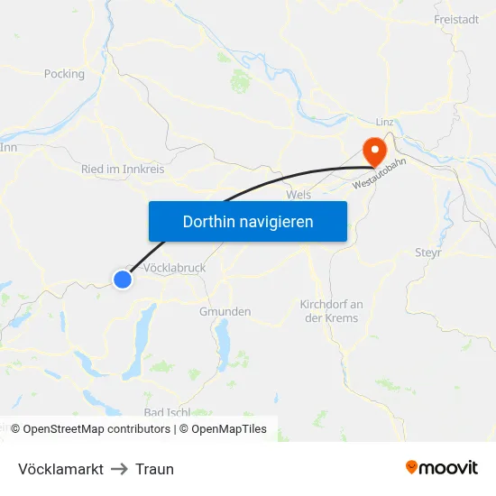 Vöcklamarkt to Traun map