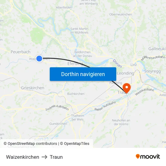 Waizenkirchen to Traun map