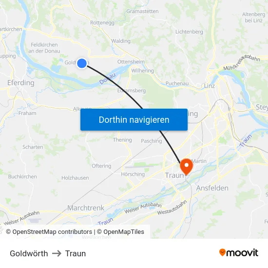 Goldwörth to Traun map