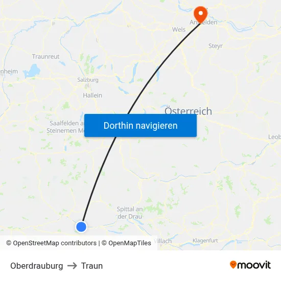 Oberdrauburg to Traun map
