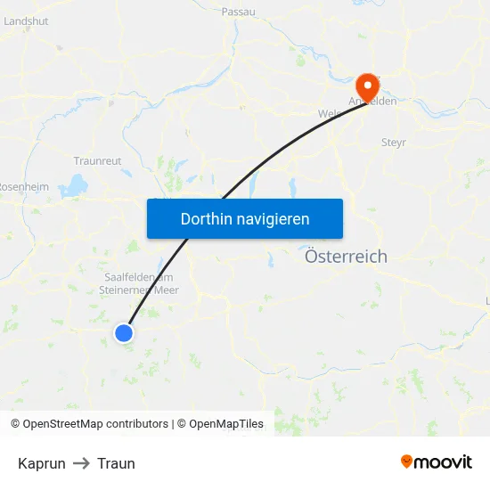 Kaprun to Traun map