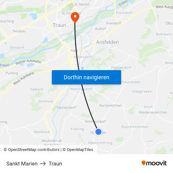 Sankt Marien to Traun map