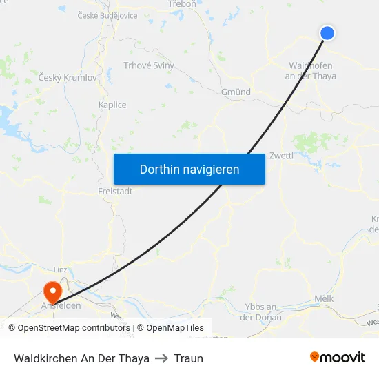 Waldkirchen An Der Thaya to Traun map