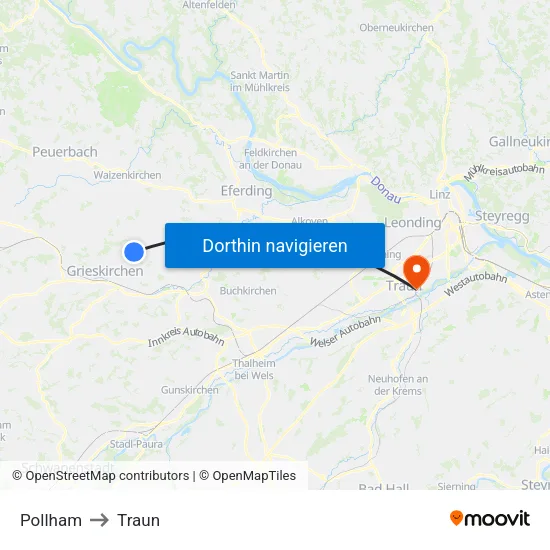 Pollham to Traun map