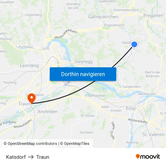 Katsdorf to Traun map
