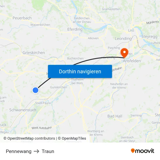 Pennewang to Traun map