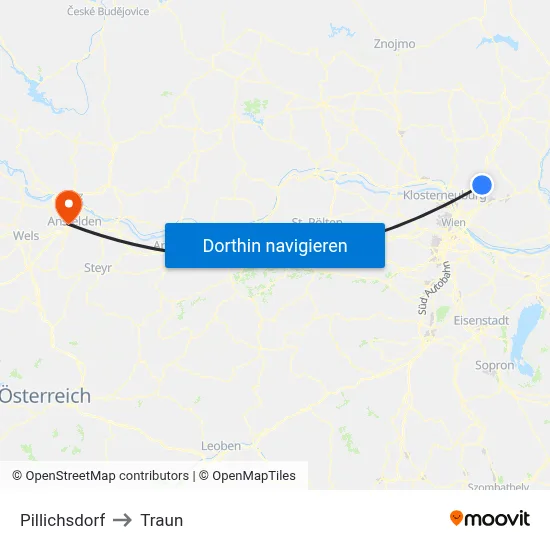 Pillichsdorf to Traun map