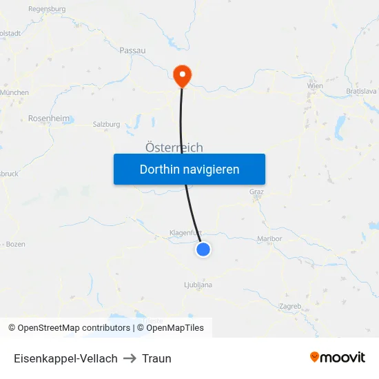 Eisenkappel-Vellach to Traun map