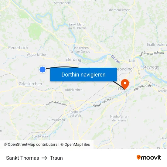 Sankt Thomas to Traun map