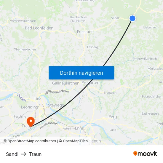 Sandl to Traun map