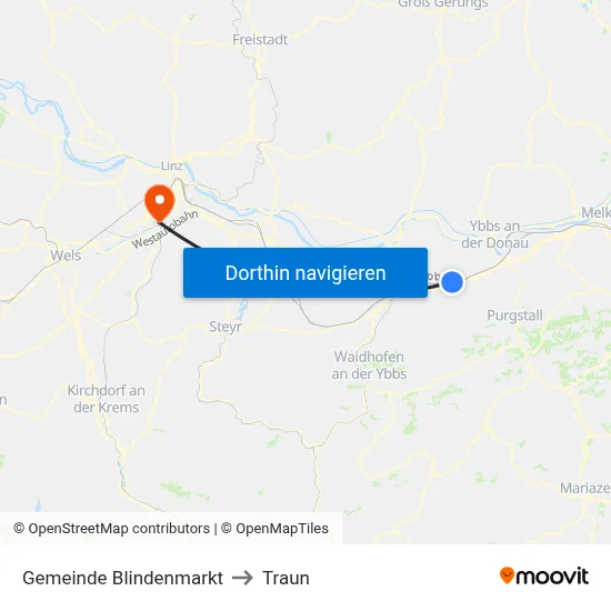 Gemeinde Blindenmarkt to Traun map