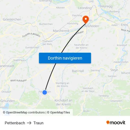 Pettenbach to Traun map