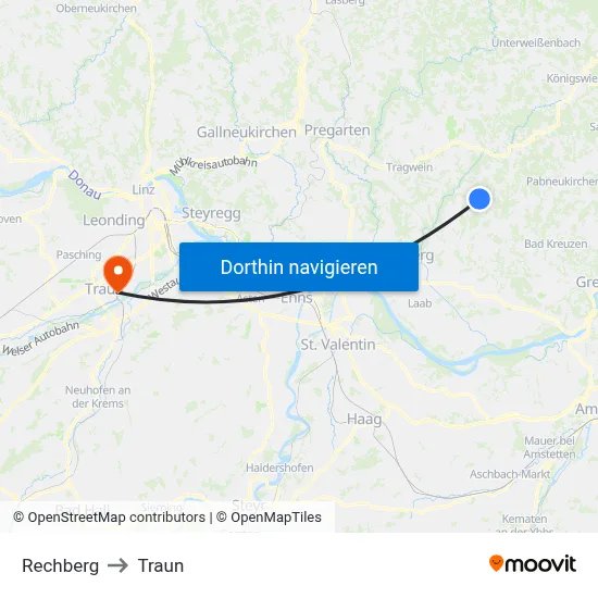 Rechberg to Traun map