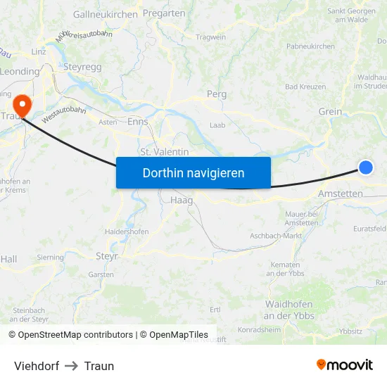 Viehdorf to Traun map