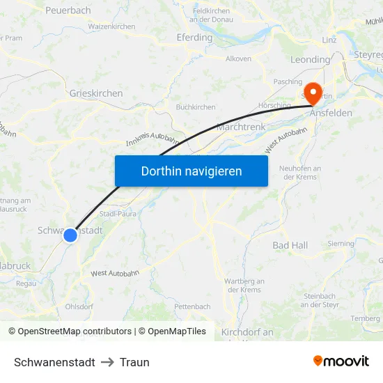 Schwanenstadt to Traun map