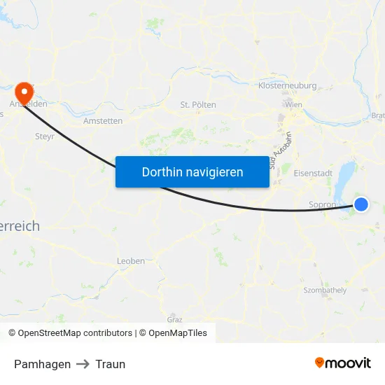 Pamhagen to Traun map