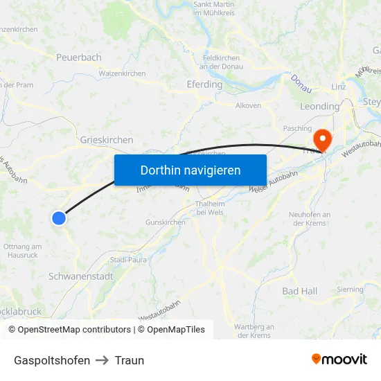 Gaspoltshofen to Traun map