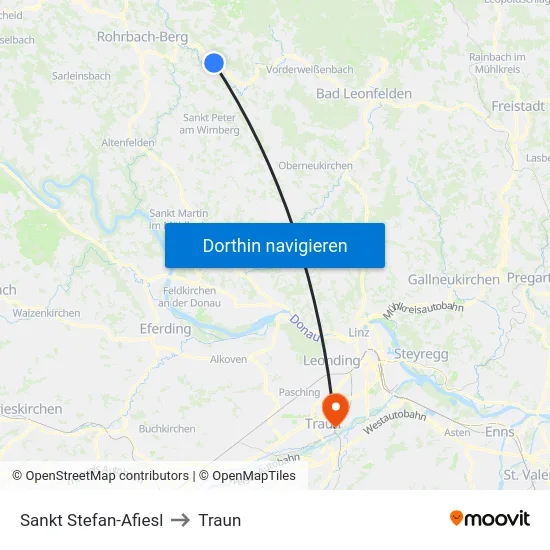 Sankt Stefan-Afiesl to Traun map