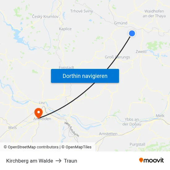 Kirchberg am Walde to Traun map