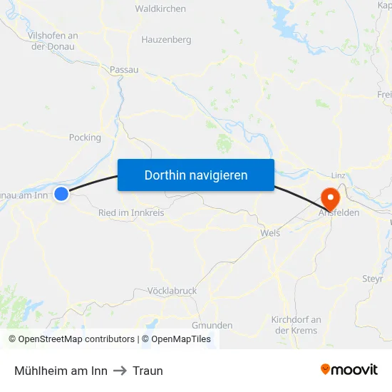 Mühlheim am Inn to Traun map