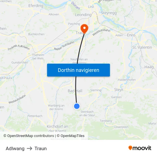 Adlwang to Traun map