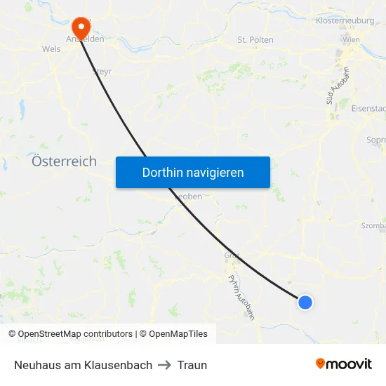 Neuhaus am Klausenbach to Traun map